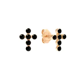 Pearled Cross Earrings, Black, Rose Gold