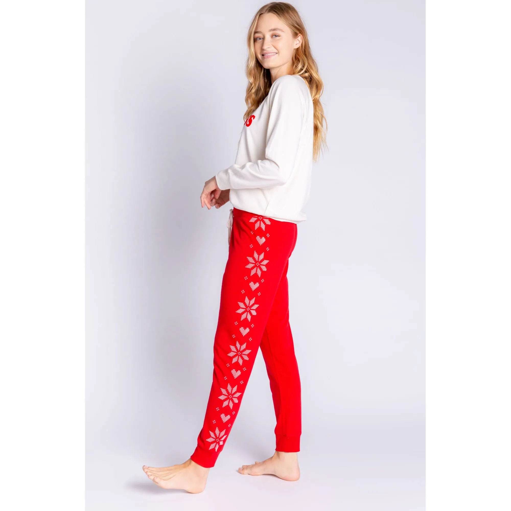 PJ Salvage Women's Fairisle Snowflakes Pants - RED