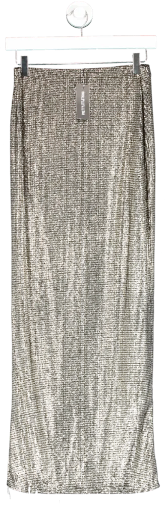 PrettyLittleThing Metallic Black Slinky Sequin Maxi Skirt UK 8