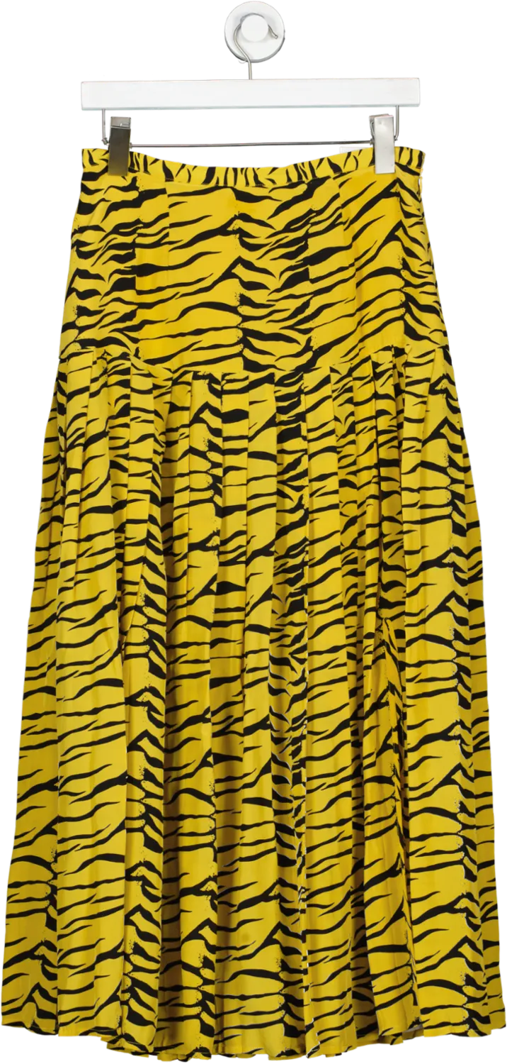 Rixo Yellow Tina Printed Tiger Print Silk Crepe De Chine Skirt UK S