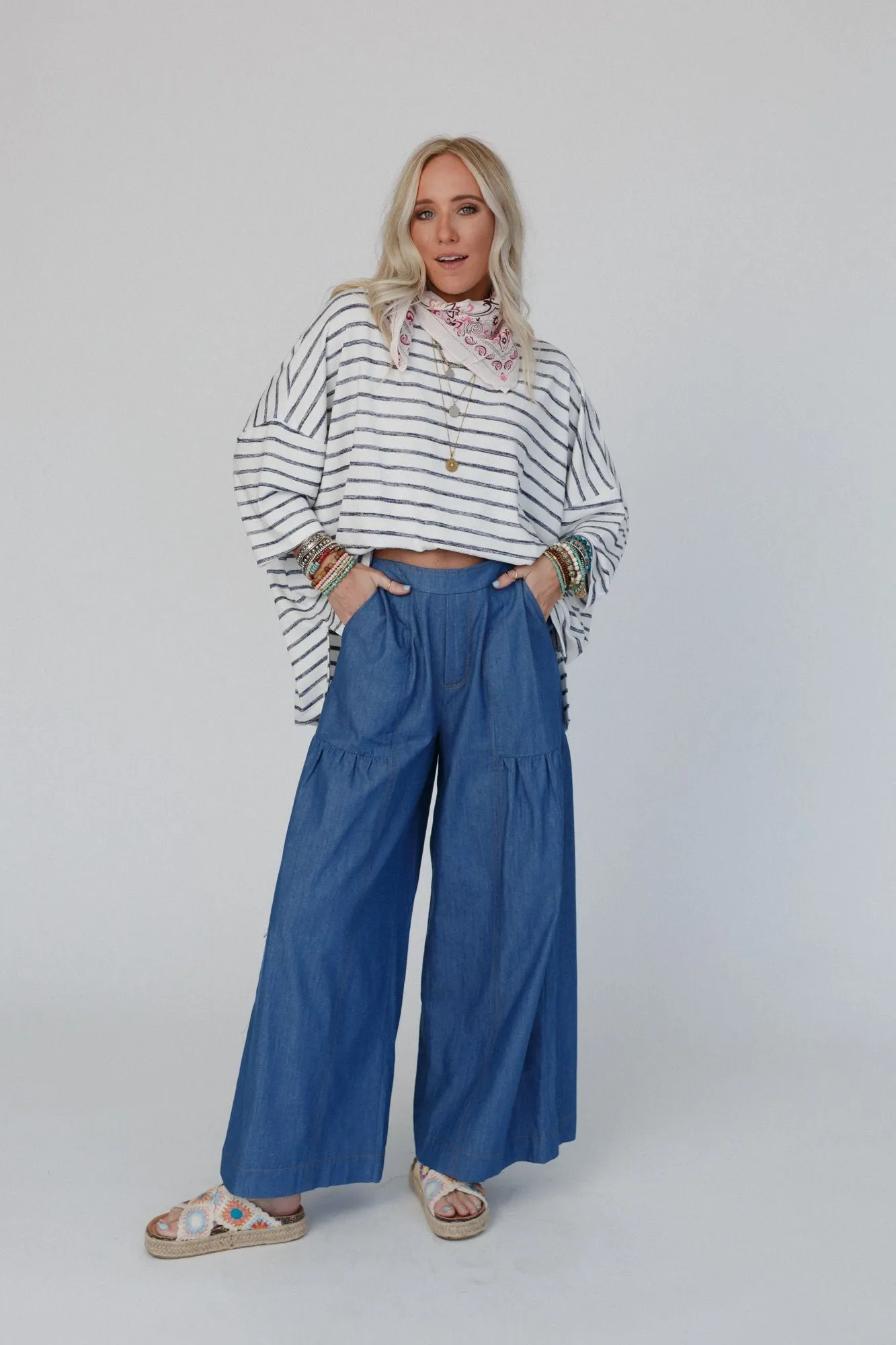 Slightly Sassy Denim Palazzo Pants - Denim