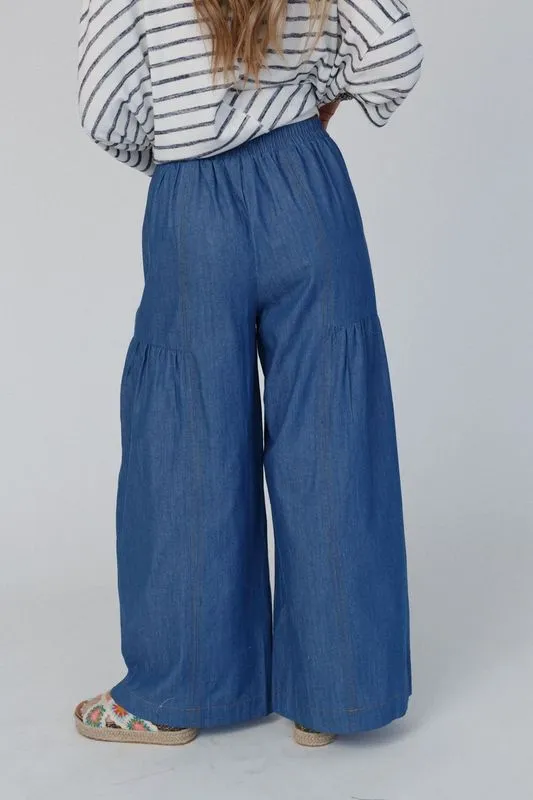 Slightly Sassy Denim Palazzo Pants - Denim