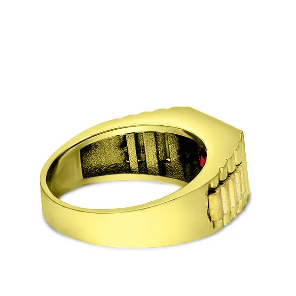 Solid 10k Yellow Gold Mens Modern Band Ring with Ruby Gemstone