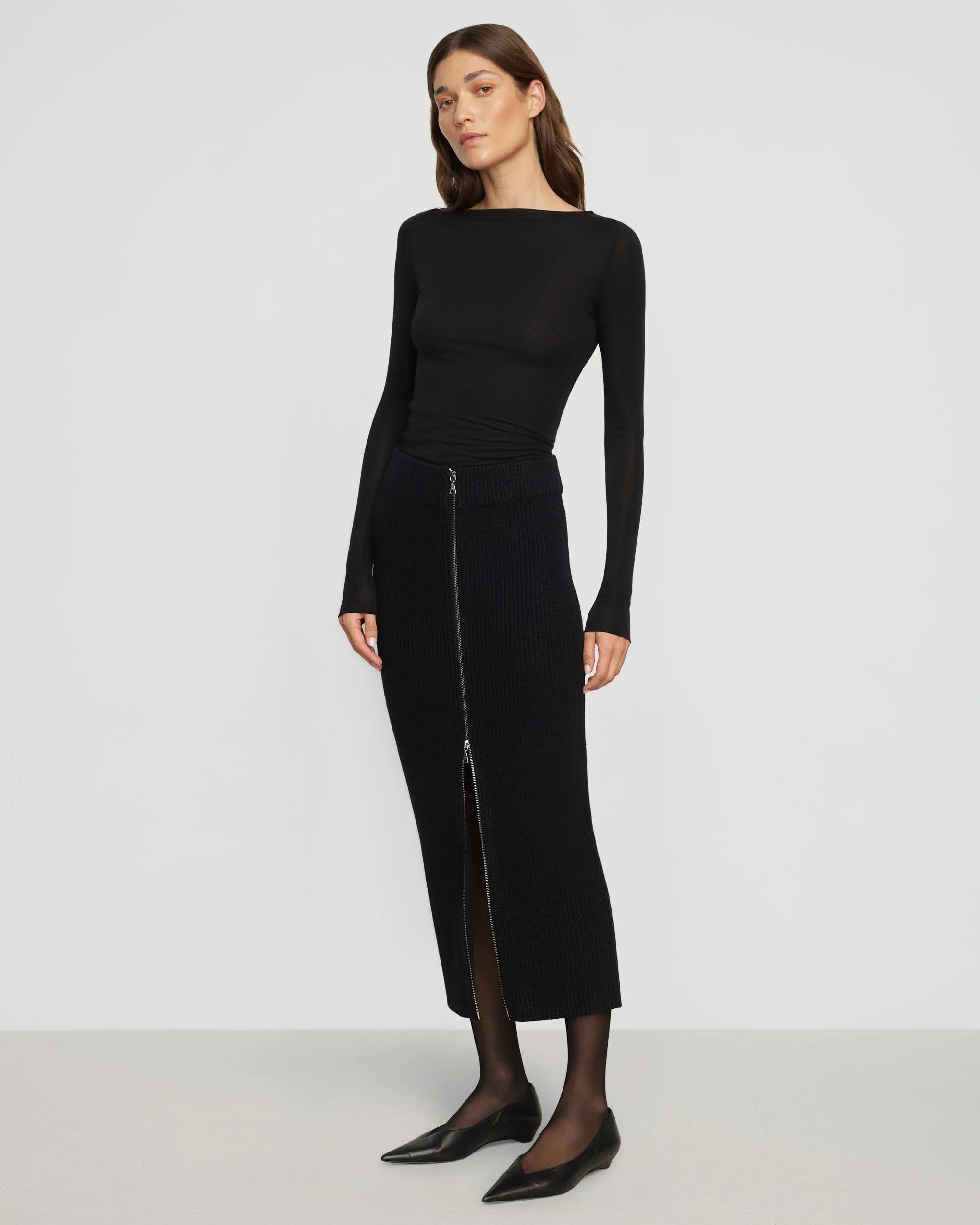 Sutton Front-Zip Sweater Skirt