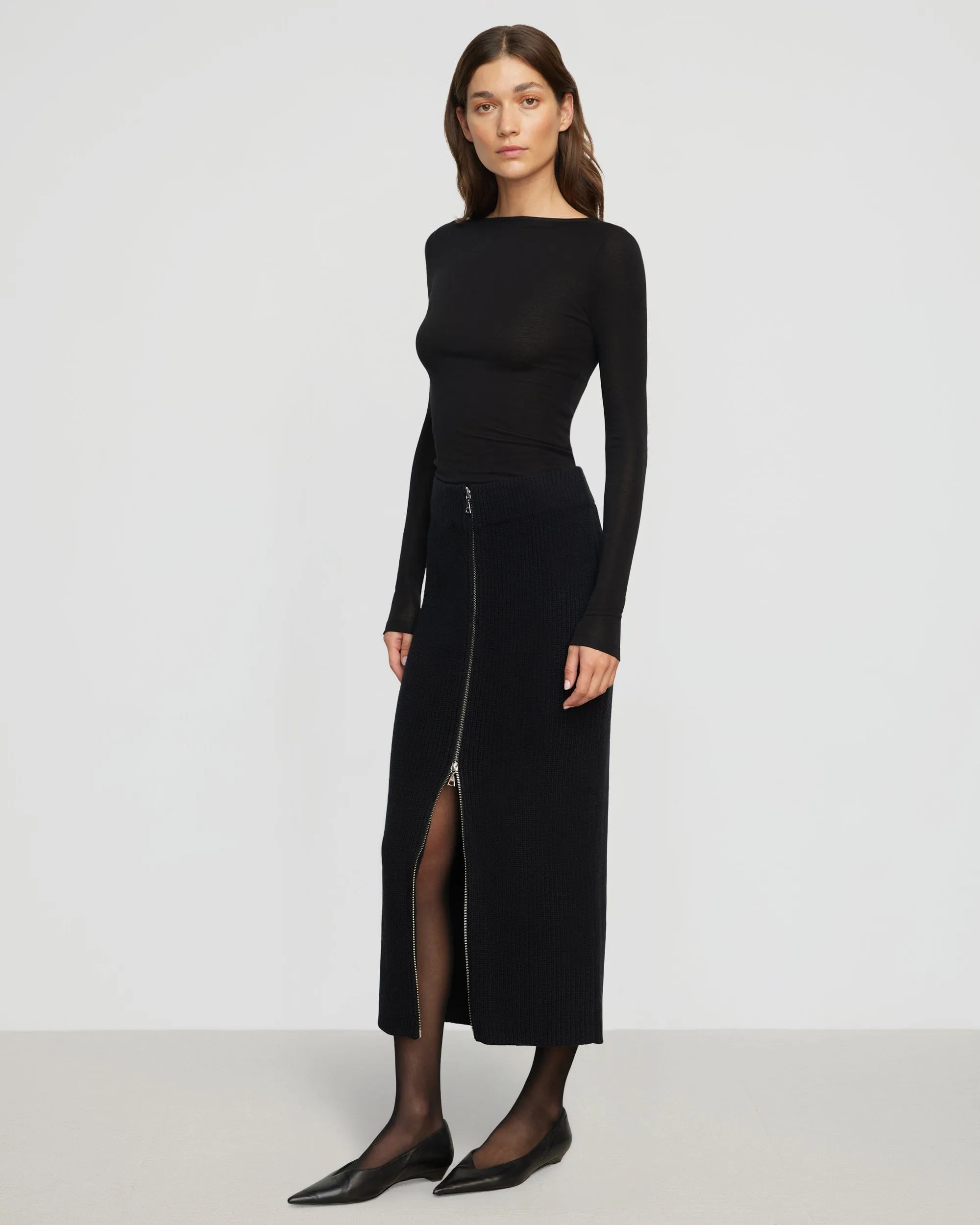 Sutton Front-Zip Sweater Skirt