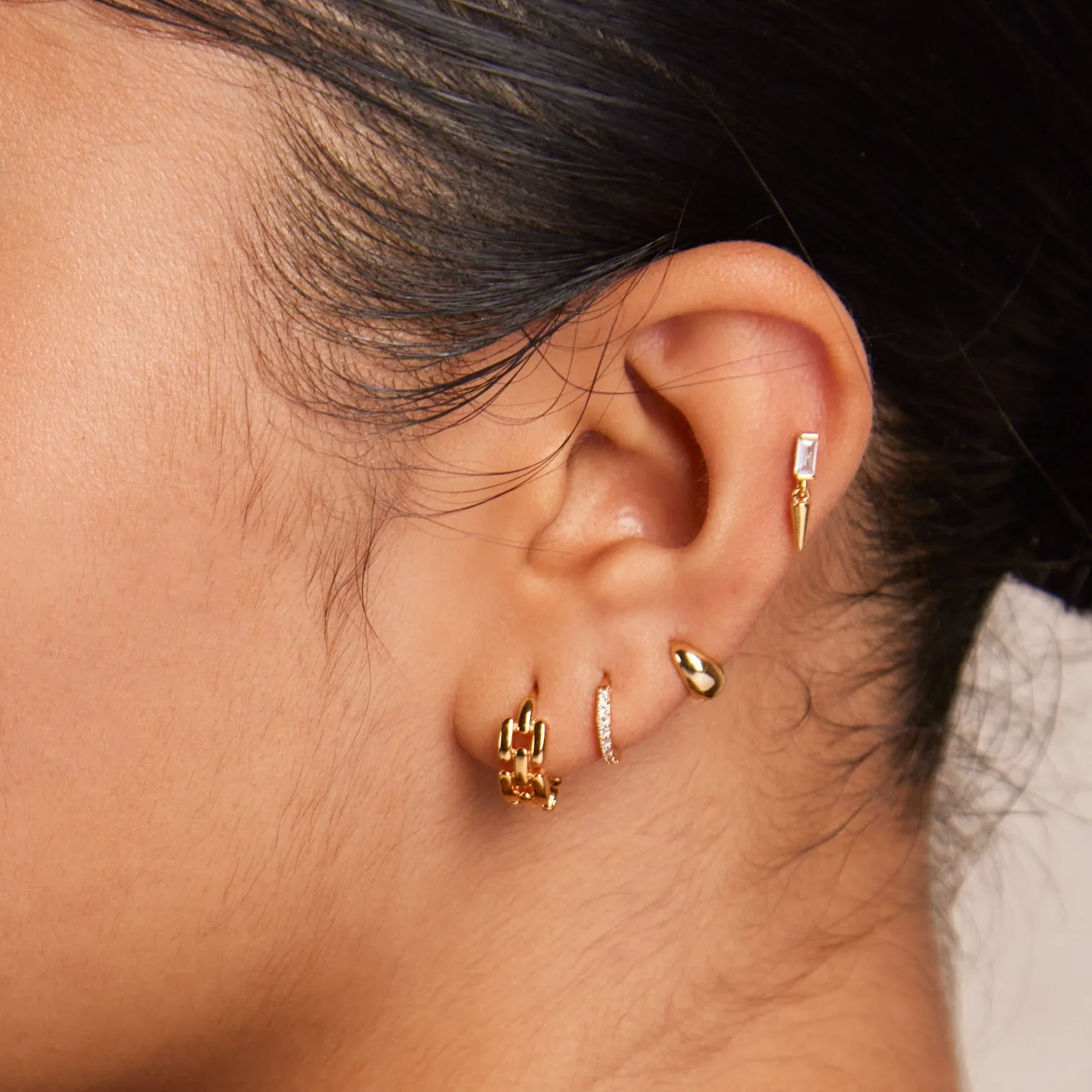 Tiny Tapered Micro Hoop Earrings - Gold