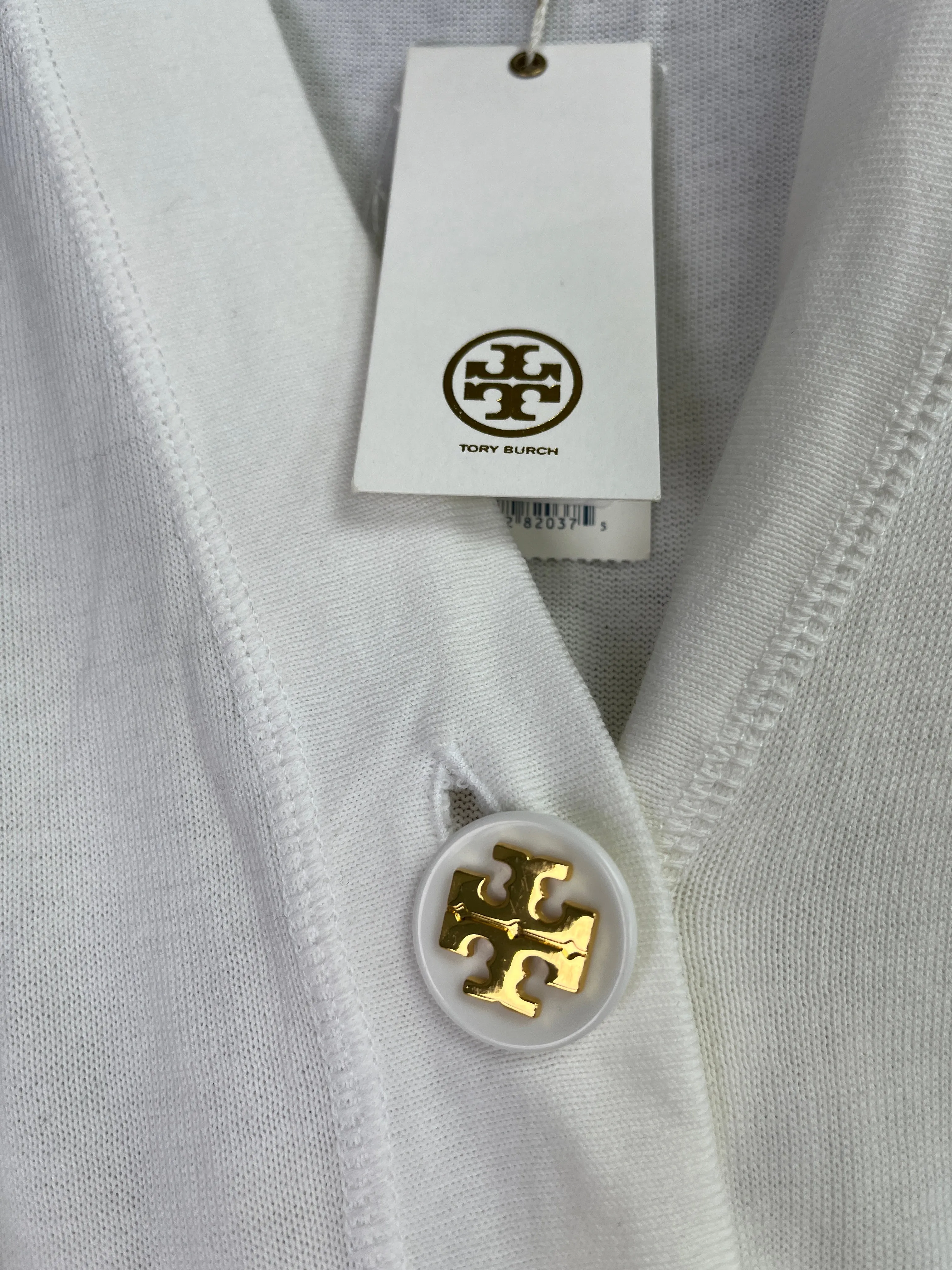 Tory Burch White Cotton Simone V-neck Cardigan With Logo Buttons UK S