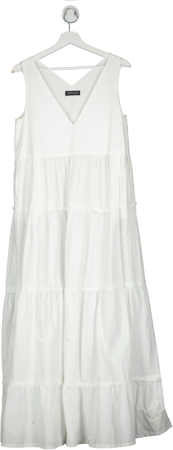 TWINSET White Cotton V Neck Sleeveless Midi Dress UK M