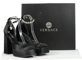 Versace Black Satin Medusa Aevitas Platform Pumps UK 5.5 EU 38.5 👠