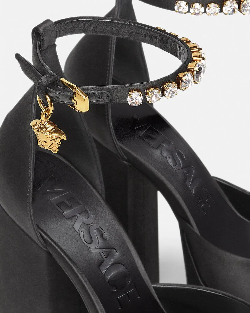 Versace Black Satin Medusa Aevitas Platform Pumps UK 5.5 EU 38.5 👠