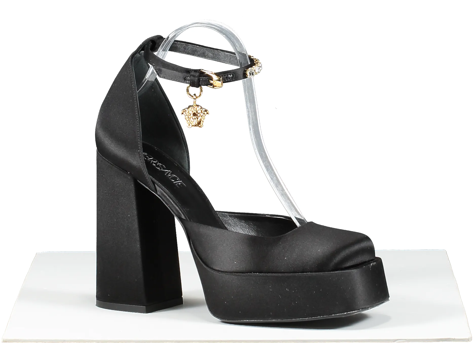 Versace Black Satin Medusa Aevitas Platform Pumps UK 5.5 EU 38.5 👠