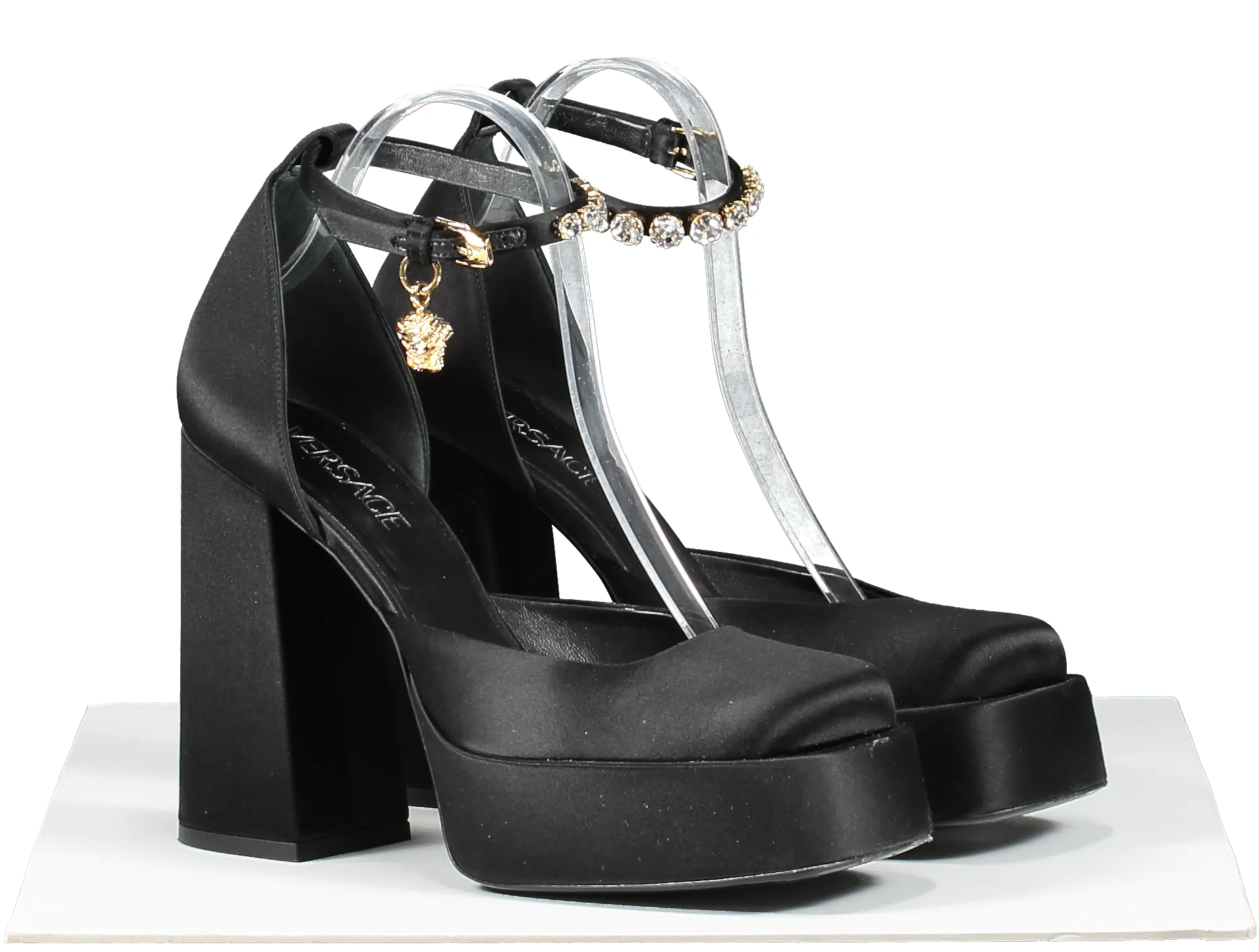 Versace Black Satin Medusa Aevitas Platform Pumps UK 5.5 EU 38.5 👠